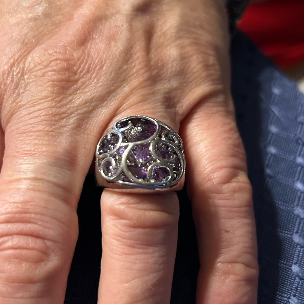 Elegant Sterling Silver and Purple Gemstone Women's Ring and Pendant